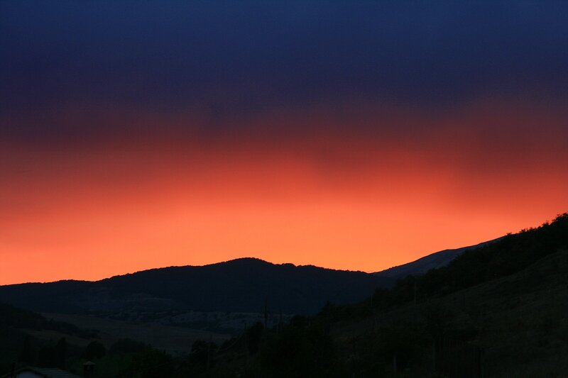 Mountain Silhouette at Sunset — Orange, Dramatic, Photograph, Sky, Hills