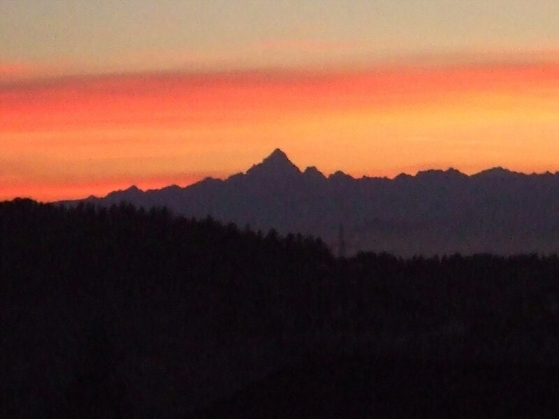 Mountain Silhouette at Sunset — Orange, Serene, Photograph, Sky