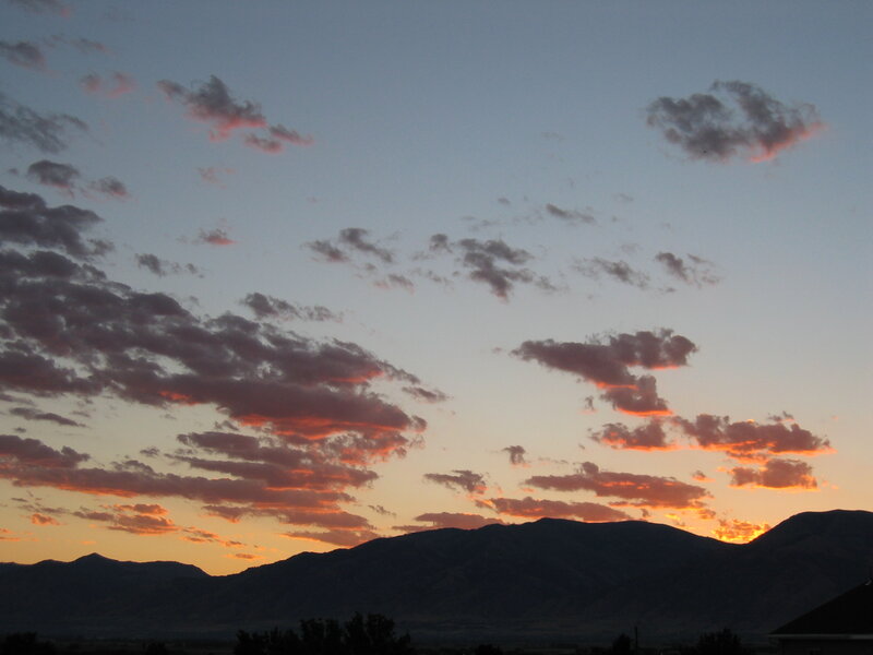 Mountain Silhouette at Sunset — Orange, Serene, Photograph