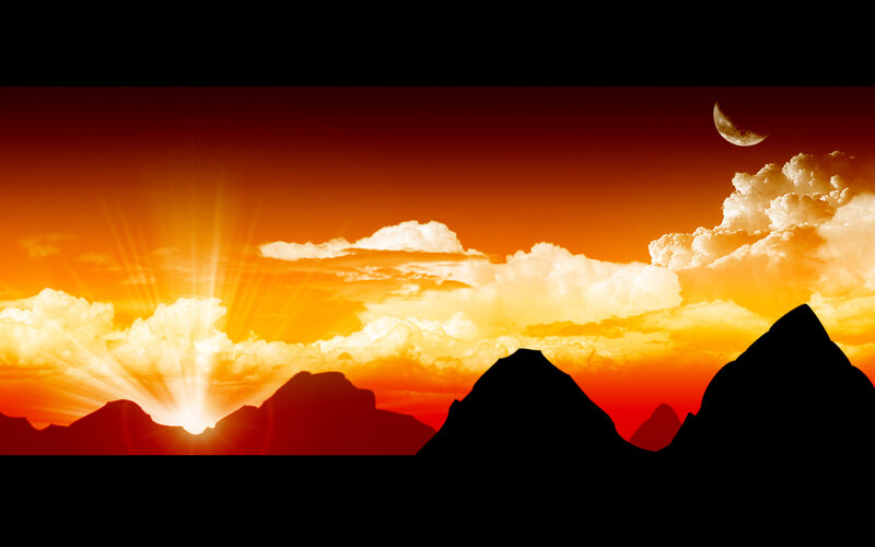 Mountain Silhouette at Sunset — Orange