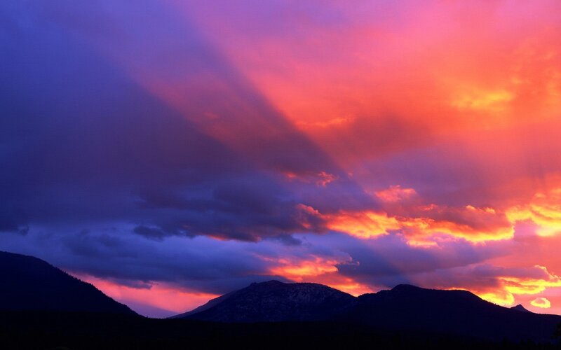 Mountain Silhouette at Sunset — Purple, Dramatic, Photograph, Clouds, Sky, Mountains, Pink, Orange