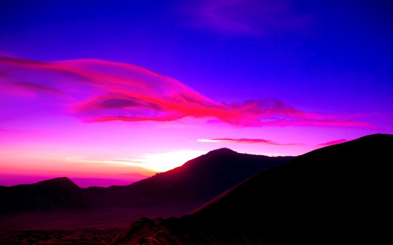 Mountain Silhouette at Sunset — Purple, Dramatic, Photograph, Clouds