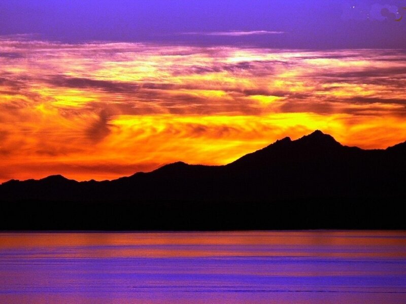 Mountain Silhouette at Sunset — Purple, Dramatic, Photograph, Sky, Clouds