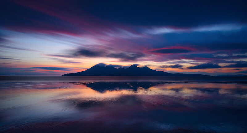 Mountain Silhouette at Sunset — Purple, Dramatic, Photograph, Sky