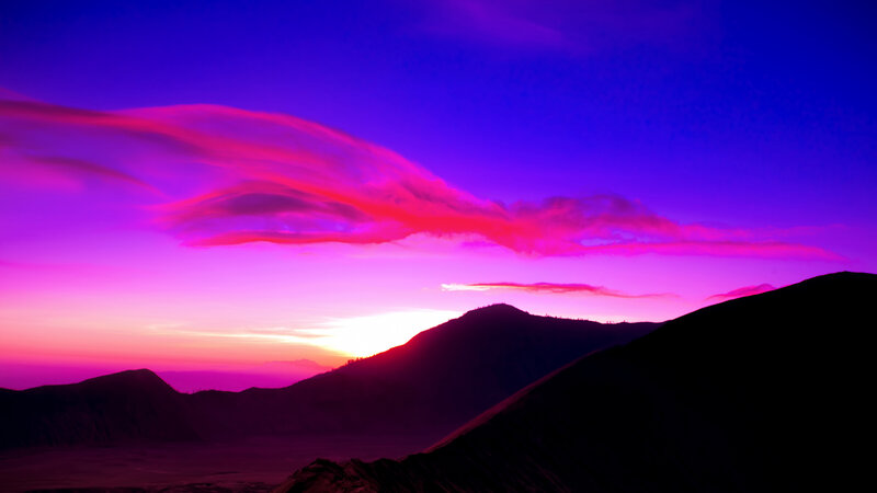 Mountain Silhouette at Sunset — Purple, Dramatic, Photograph