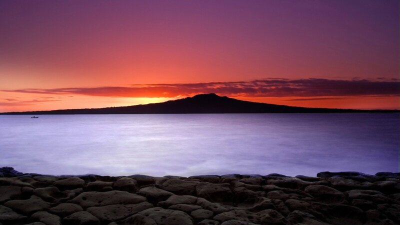 Mountain Silhouette at Sunset — Purple, Serene