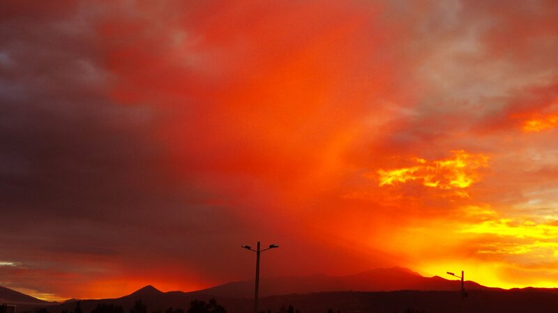 Mountain Silhouette at Sunset — Red, Dramatic, Photograph, Mountains
