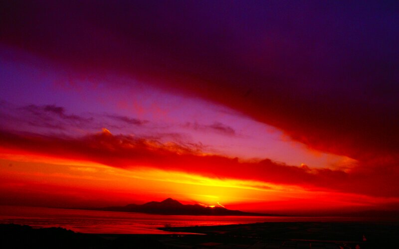Mountain Silhouette at Sunset — Red, Dramatic, Photograph, Sky, Clouds