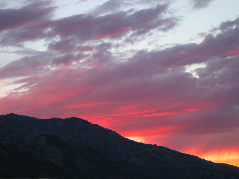 Mountain Silhouette at Sunset — Red, Dramatic, Photograph