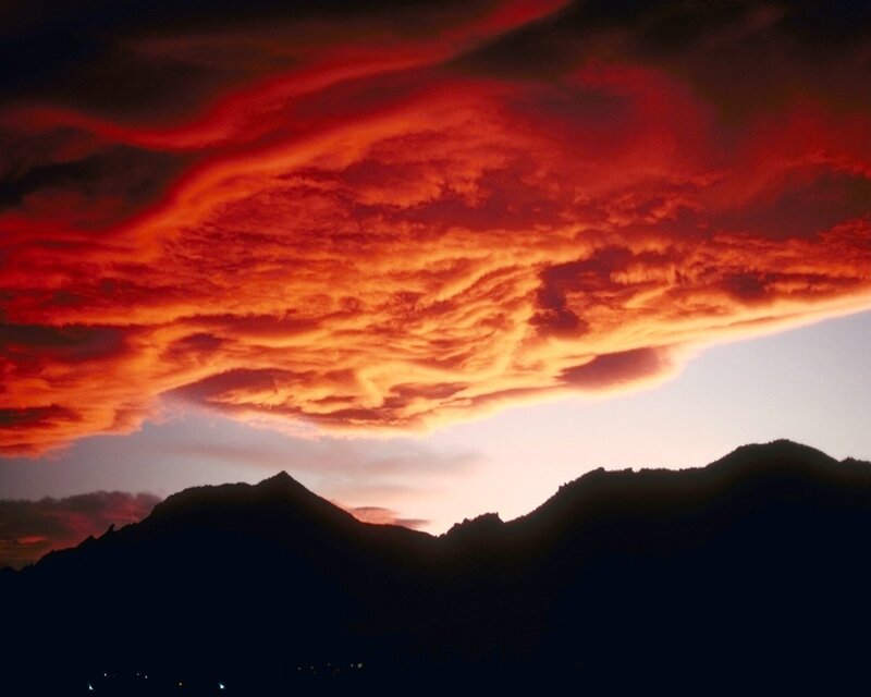 Mountain Silhouette at Sunset — Red, Dramatic