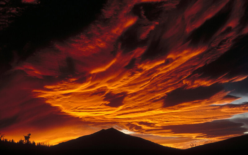 Mountain Silhouette at Sunset — Red