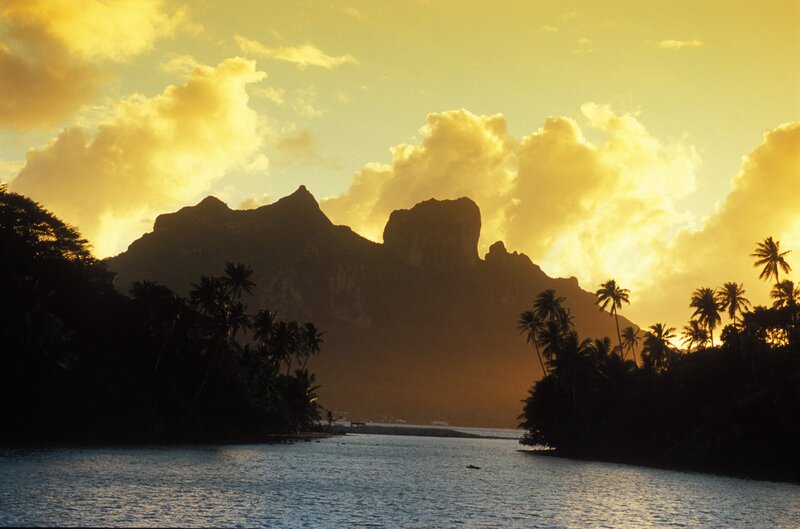 Mountain Silhouette at Sunset — Yellow, Serene