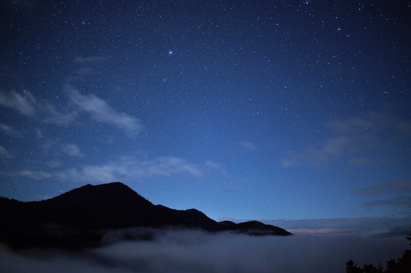 Mountain Silhouette under Stars — Blue
