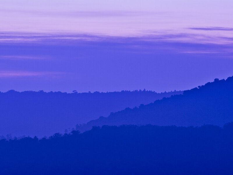 Mountain Silhouettes at Dusk — Purple, Serene