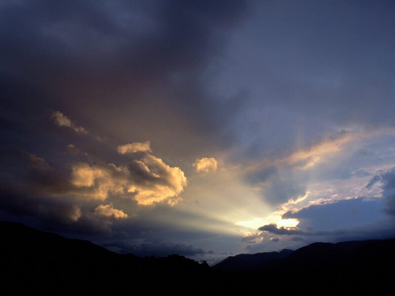 Mountain Silhouettes at Sunset — Blue