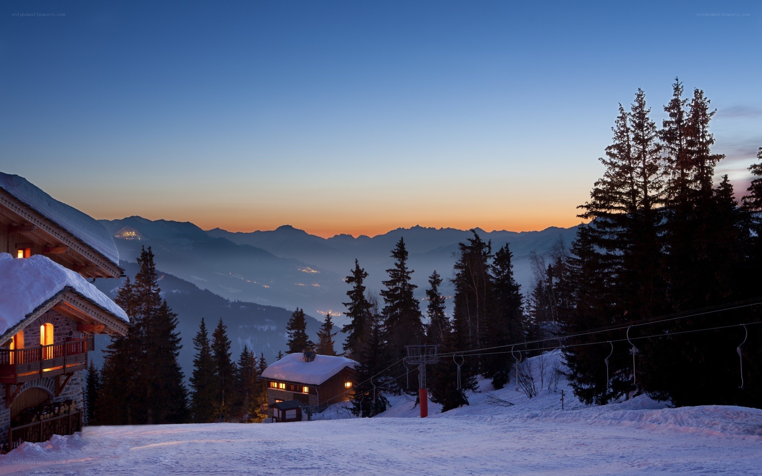 Mountain ski resort at dusk