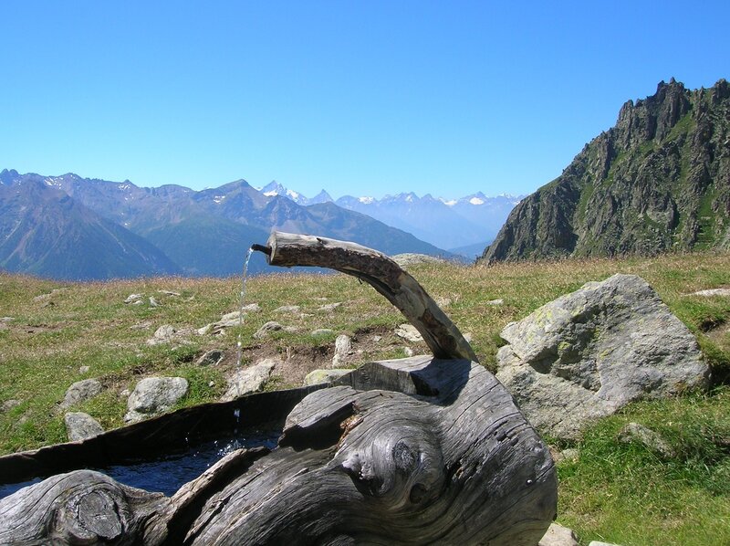 Mountain spring with wooden spout