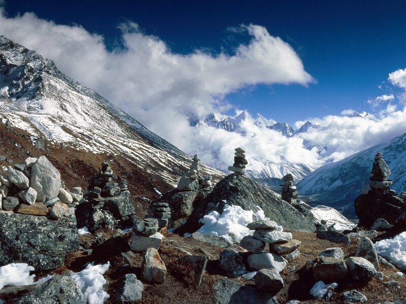 Mountain stone cairns