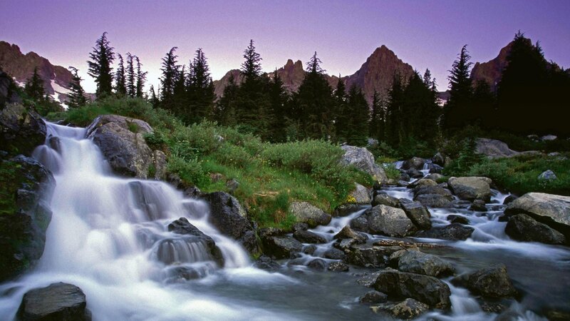 Mountain stream at dusk