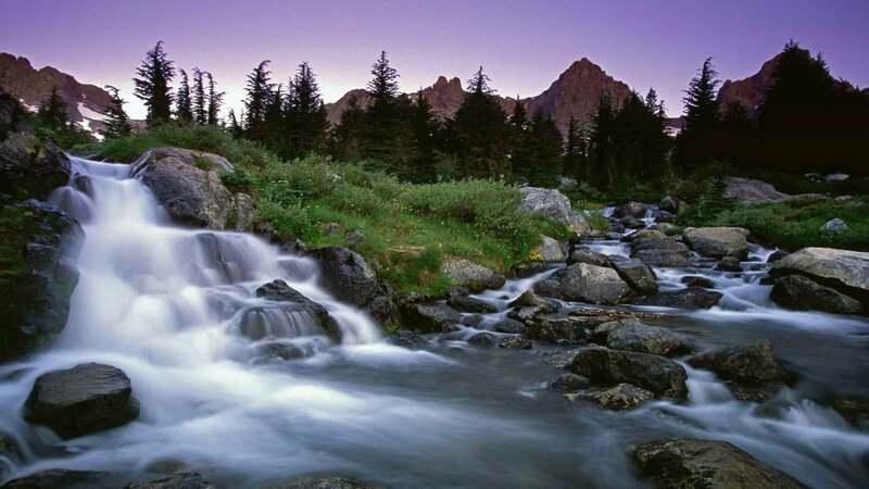 Mountain stream at dusk