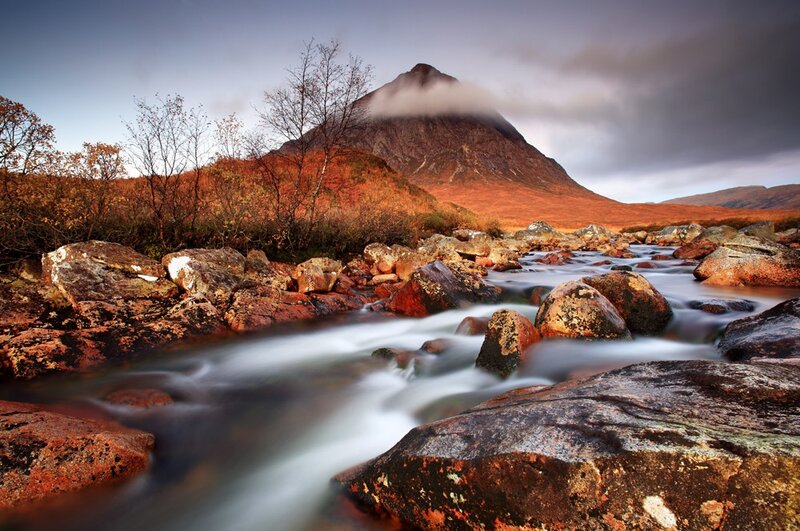 Mountain stream at dusk