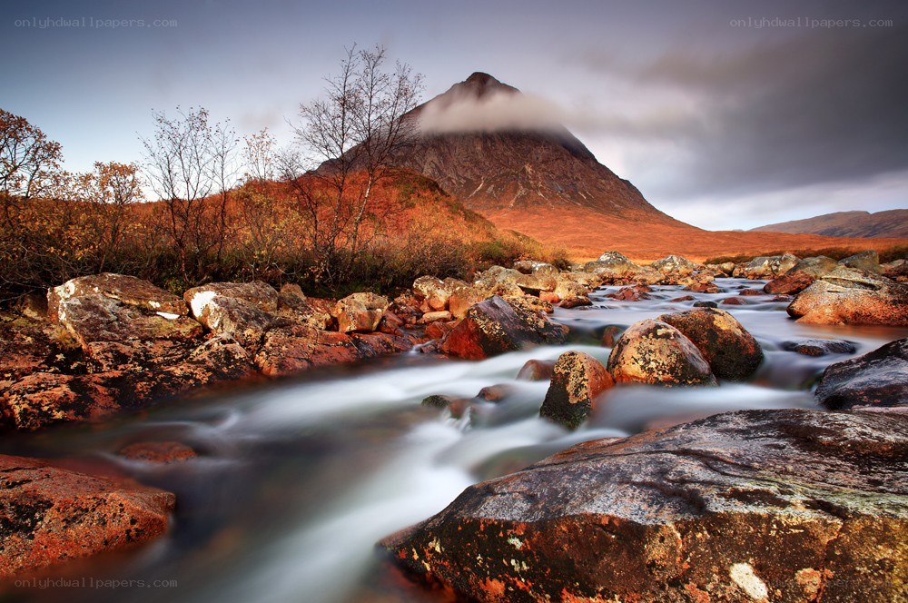 Mountain stream at dusk
