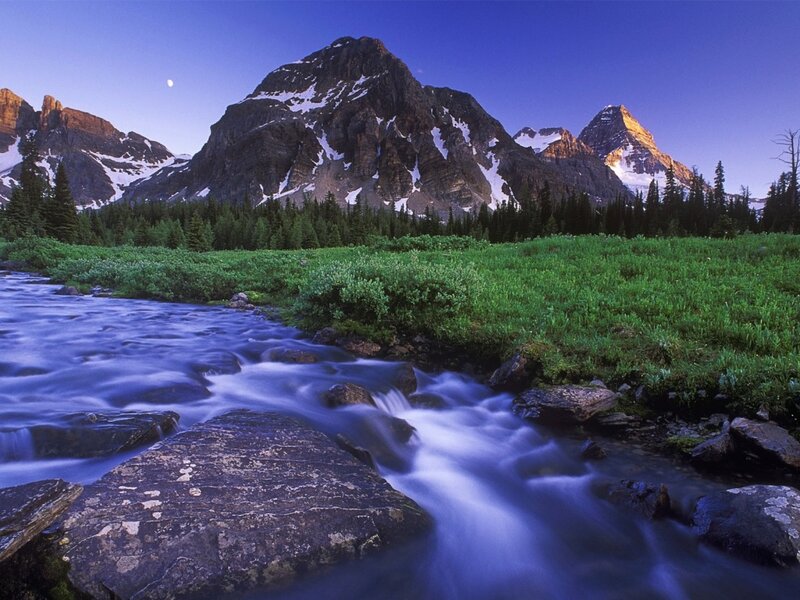 Mountain Stream at Dusk — Blue, Serene, Night