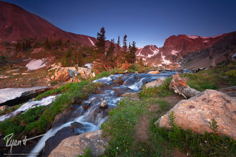 Mountain Stream at Dusk — Blue, Serene, Sunset, Photograph