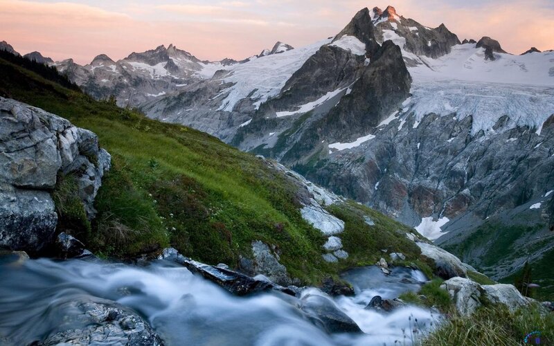 Mountain Stream at Dusk — Green, Serene