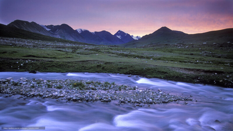 Mountain Stream at Dusk — Purple, Serene