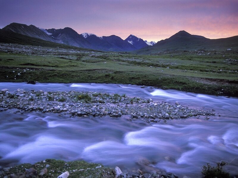 Mountain Stream at Dusk — Purple