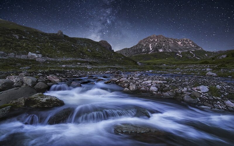 Mountain Stream at Night
