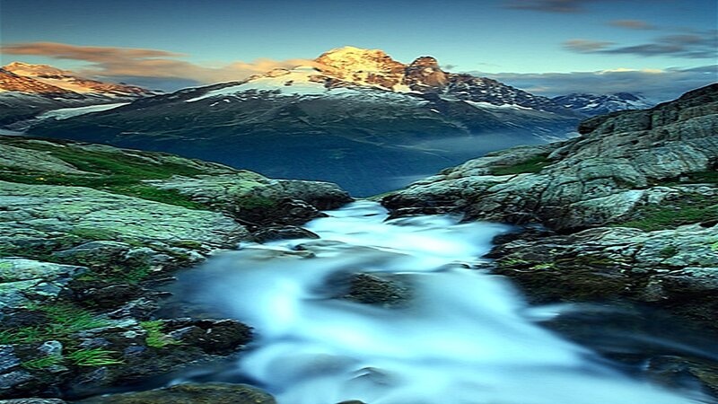 Mountain stream at sunrise