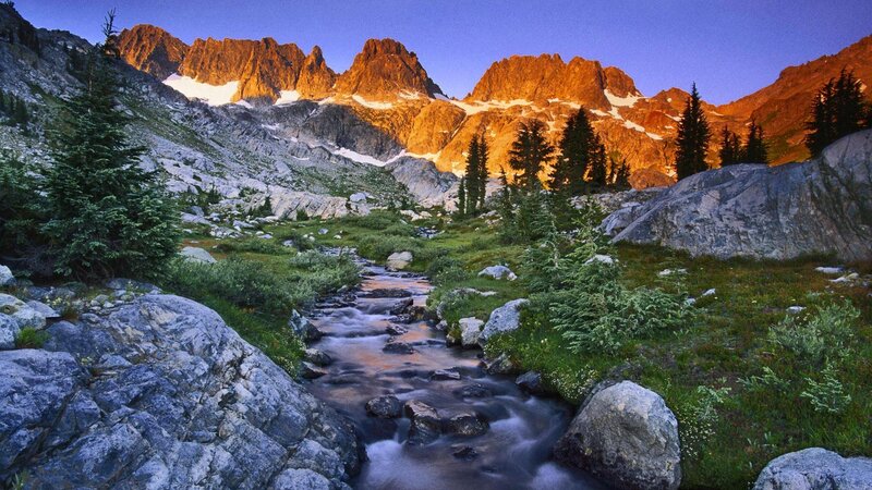 Mountain Stream at Sunset — Blue