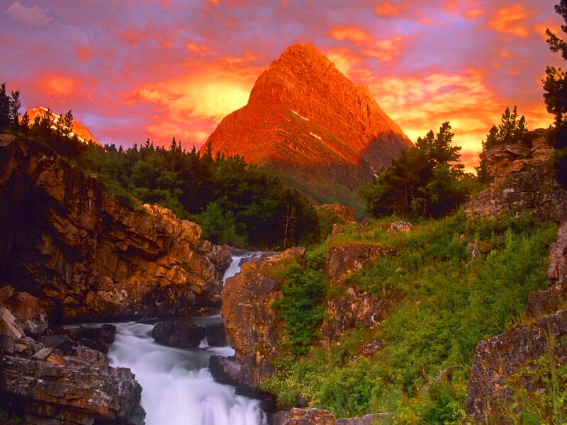 Mountain Stream at Sunset — Orange
