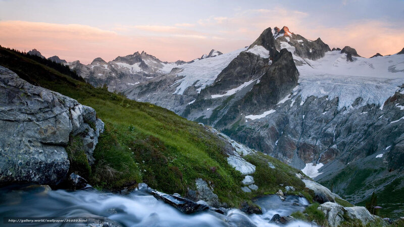 Mountain stream at sunset