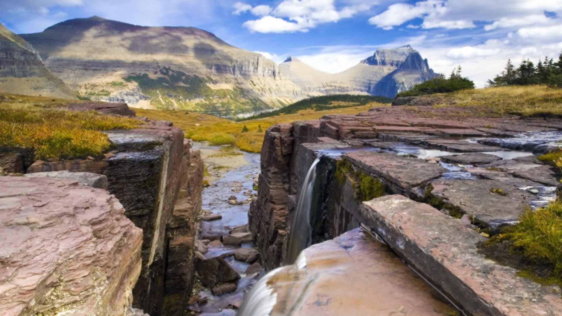 Mountain stream flowing over rocks