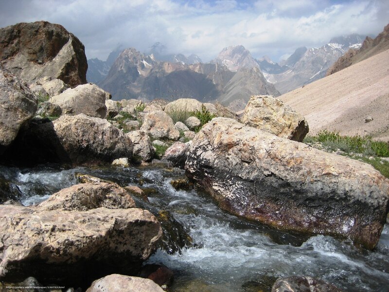 Mountain stream flowing over rocks