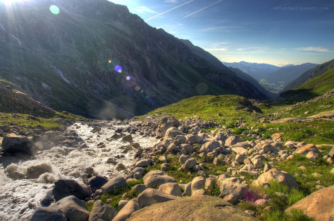 Mountain stream in a rocky valley