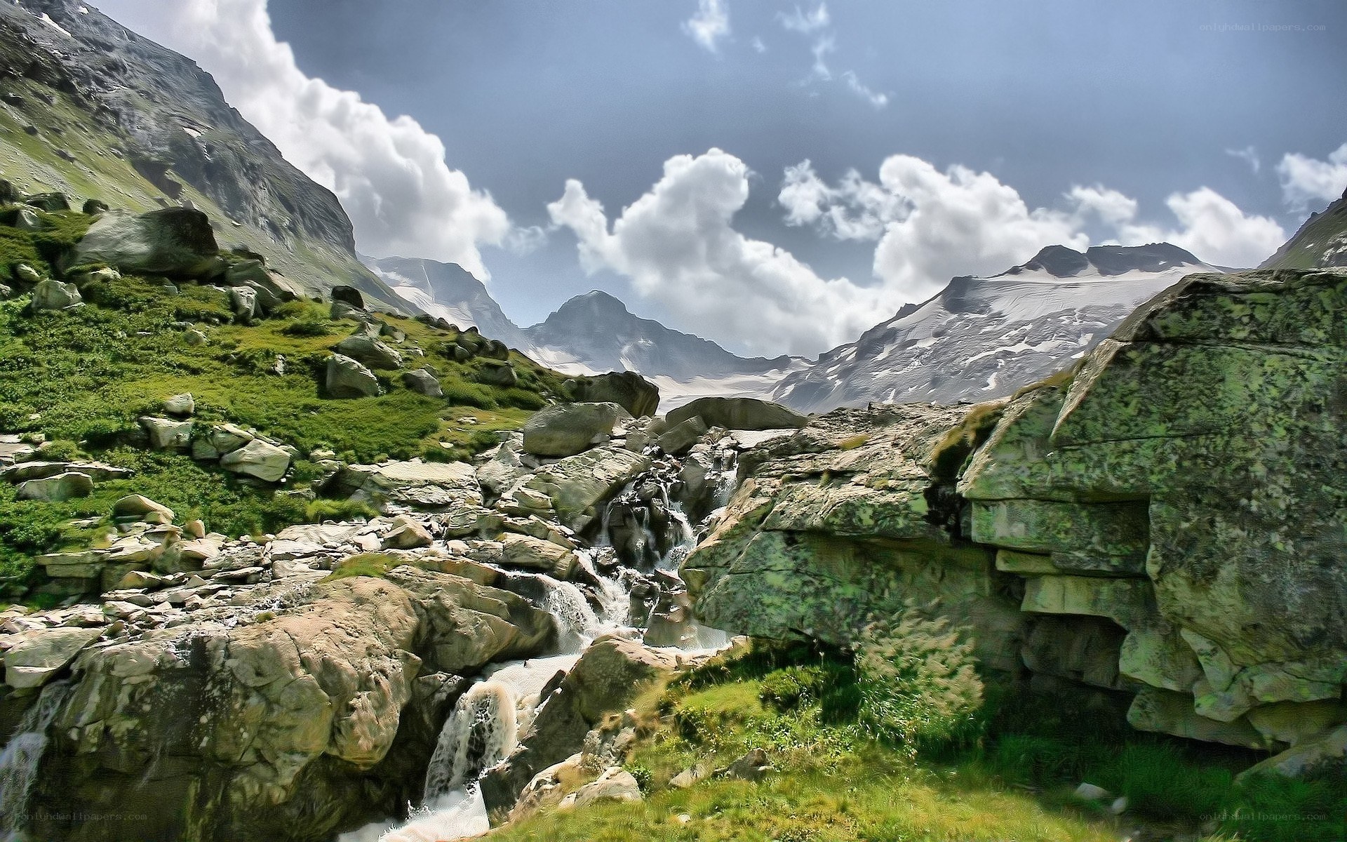 Mountain stream in alpine valley