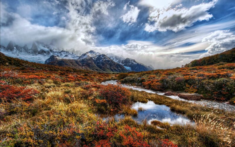 Mountain Stream in Autumn — Blue, Dramatic, Photograph, Mountains