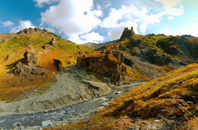 Mountain Stream in Autumn — Blue, Serene, Photograph