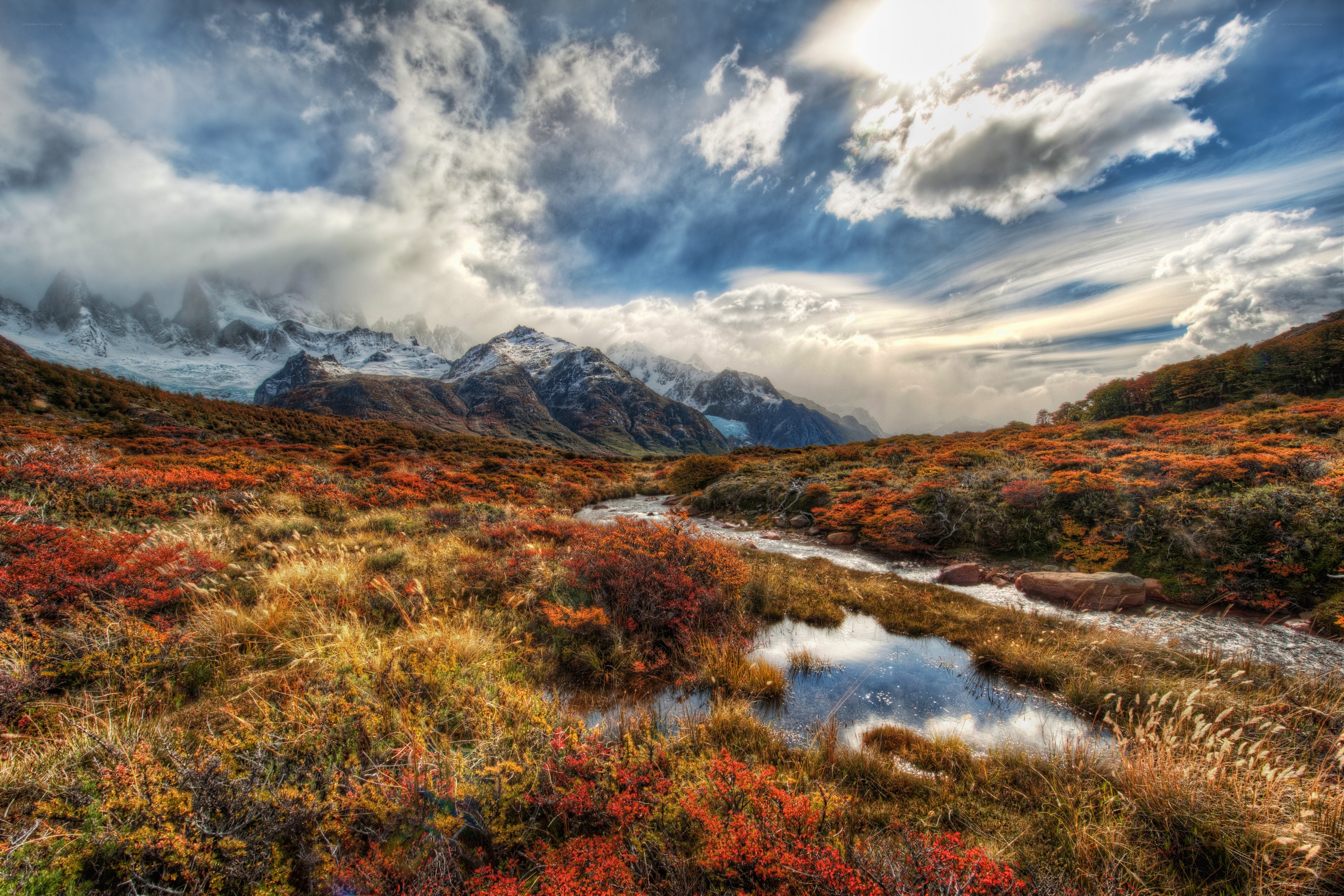 Mountain stream in autumn landscape