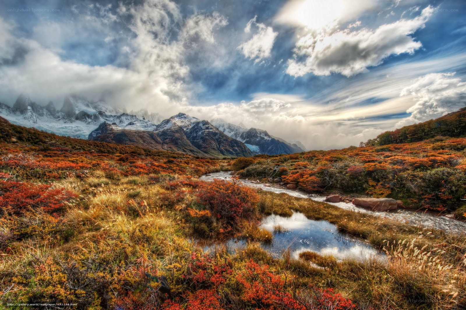 Mountain stream in autumn landscape