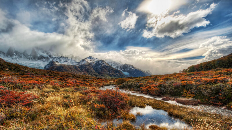 Mountain Stream in Autumn — Orange, Dramatic