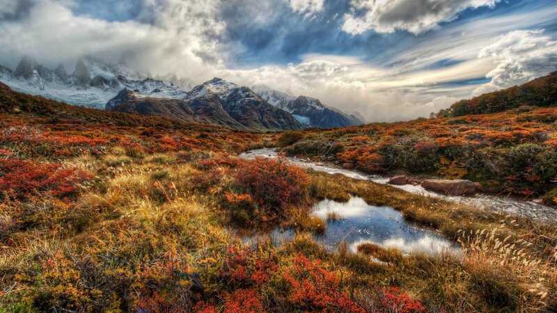 Mountain Stream in Autumn — Red