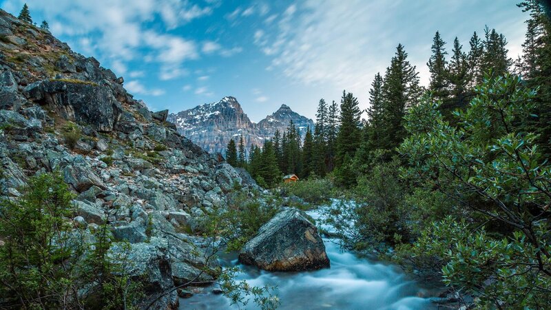 Mountain Stream in Forest — Blue, Serene
