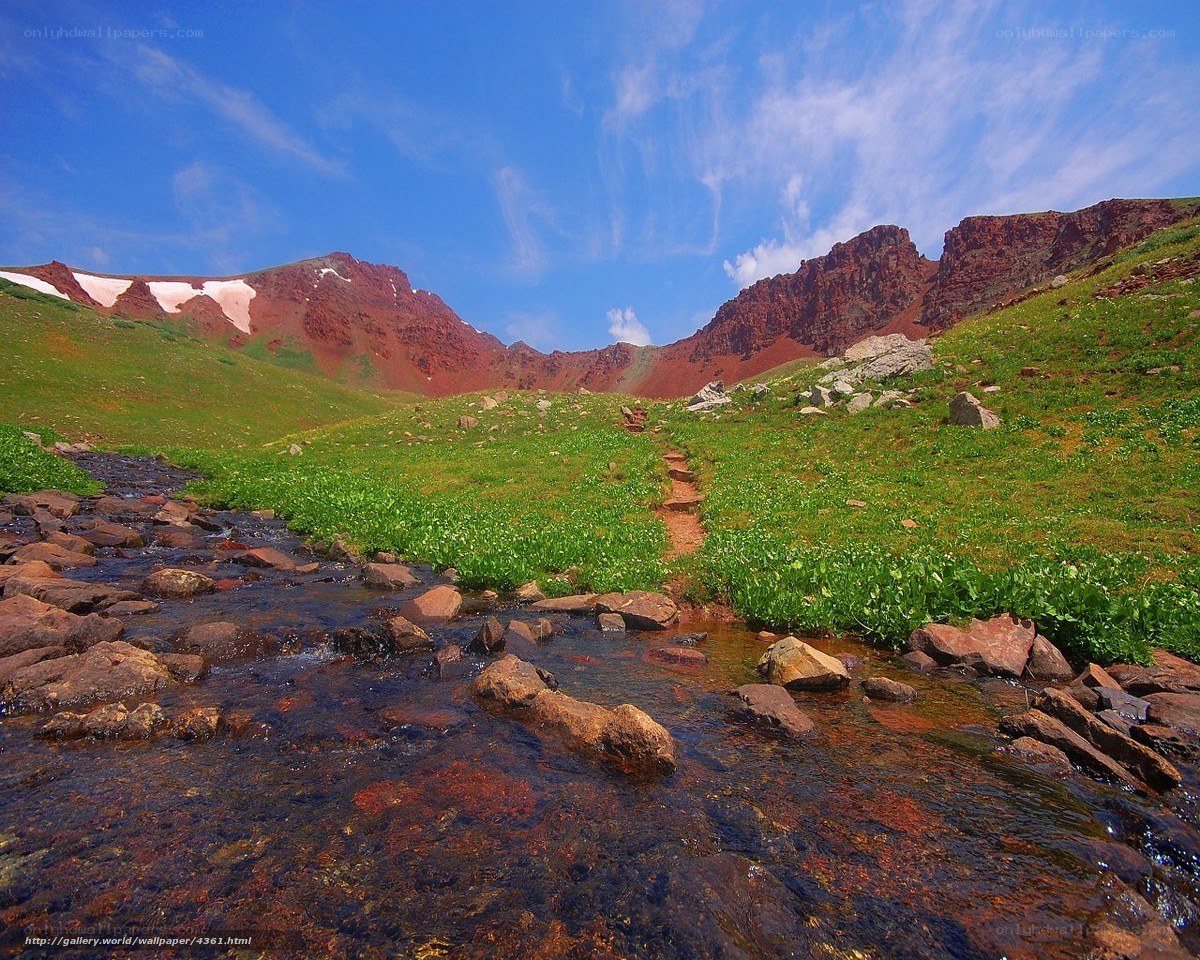 Mountain stream in green valley