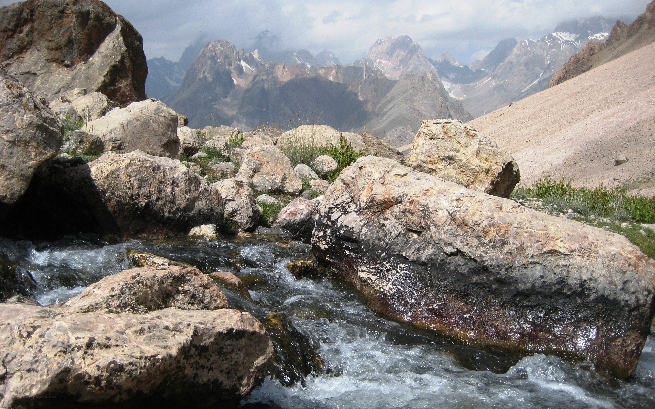 Mountain stream in rugged terrain
