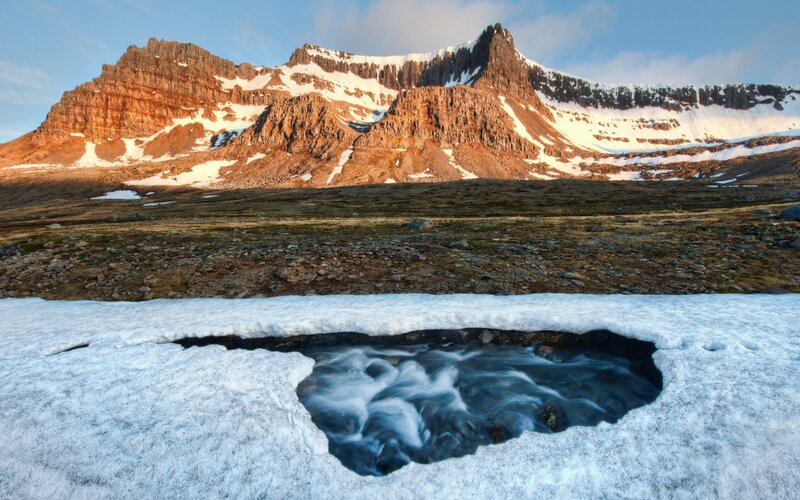 Mountain Stream in Snow — White